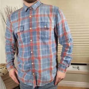 Lucky Brand Men’s Axe Indigo Button Up Plaid Shirt Size Large
